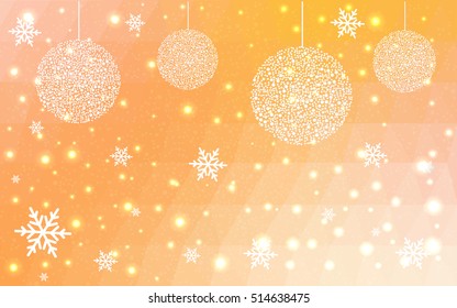 Light Orange christmas postcard low polygon background. Vector illustration consisting of triangles. Abstract triangular polygonal origami or crystal design of New Year celebration.