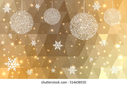 Light Orange christmas postcard low polygon background. Vector illustration consisting of triangles. Abstract triangular polygonal origami or crystal design of New Year celebration.