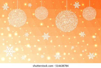 Light Orange christmas postcard low polygon background. Vector illustration consisting of triangles. Abstract triangular polygonal origami or crystal design of New Year celebration.
