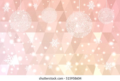 Light Orange christmas postcard low polygon background. Vector illustration consisting of triangles. Abstract triangular polygonal origami or crystal design of New Year celebration.
