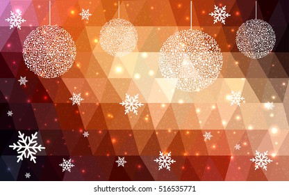 Light Orange christmas postcard low polygon background. Vector illustration consisting of triangles. Abstract triangular polygonal origami or crystal design of New Year celebration.