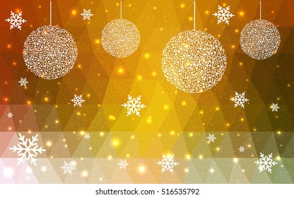 Light Orange christmas postcard low polygon background. Vector illustration consisting of triangles. Abstract triangular polygonal origami or crystal design of New Year celebration.