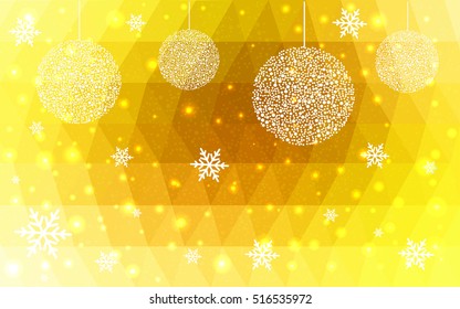 Light Orange christmas postcard low polygon background. Vector illustration consisting of triangles. Abstract triangular polygonal origami or crystal design of New Year celebration.