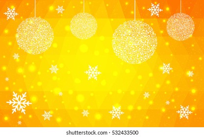 Light orange christmas postcard low polygon background. Vector illustration consisting of triangles. Abstract triangular polygonal origami or crystal design of New Year celebration.