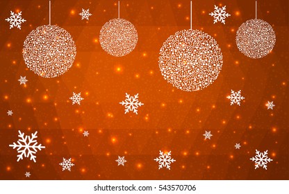 Light Orange christmas postcard low polygon background. Vector illustration consisting of triangles. Abstract triangular polygonal origami or crystal design of New Year celebration.