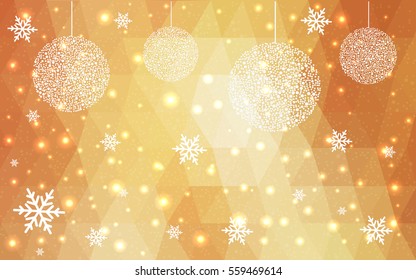 Light Orange christmas postcard low polygon background. Vector illustration consisting of triangles. Abstract triangular polygonal origami or crystal design of New Year celebration.