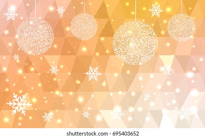 Light Orange christmas postcard low polygon background. Vector illustration consisting of triangles. Abstract triangular polygonal origami or crystal design of New Year celebration.