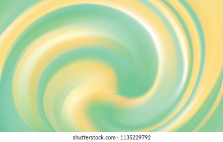 Light orange graphic backdrop with space for text. Curl wavy rippled fluid surface bright emerald color. Circle soft eddy mix of tasty spread syrup mixture