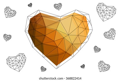 Light orange heart isolated on white background. Geometric rumpled triangular low poly origami style gradient graphic illustration. Vector polygonal design for your business.
