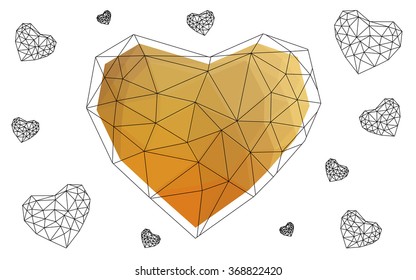 Light orange heart isolated on white background. Geometric rumpled triangular low poly origami style gradient graphic illustration. Vector polygonal design for your business.