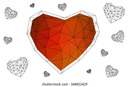 Light orange heart isolated on white background. Geometric rumpled triangular low poly origami style gradient graphic illustration. Vector polygonal design for your business.