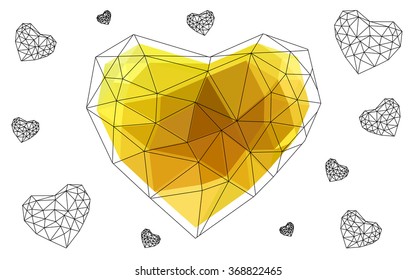 Light orange heart isolated on white background. Geometric rumpled triangular low poly origami style gradient graphic illustration. Vector polygonal design for your business.