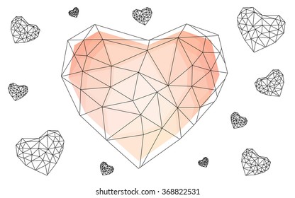Light orange heart isolated on white background. Geometric rumpled triangular low poly origami style gradient graphic illustration. Vector polygonal design for your business.