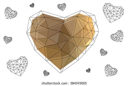 Light orange heart isolated on white background. Geometric rumpled triangular low poly origami style gradient graphic illustration. Vector polygonal design for your business.