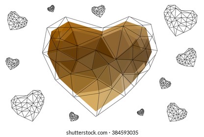 Light orange heart isolated on white background. Geometric rumpled triangular low poly origami style gradient graphic illustration. Vector polygonal design for your business.