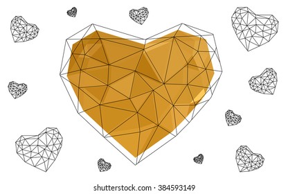 Light orange heart isolated on white background. Geometric rumpled triangular low poly origami style gradient graphic illustration. Vector polygonal design for your business.