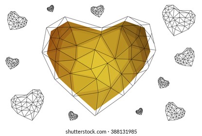 Light orange heart isolated on white background. Geometric rumpled triangular low poly origami style gradient graphic illustration. Vector polygonal design for your business.
