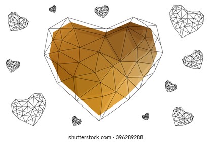 Light orange heart isolated on white background. Geometric rumpled triangular low poly origami style gradient graphic illustration. Vector polygonal design for your business. Light orange heart isolated on white background. Geometric rumpled triangular low poly origami style gradient graphic illustration. Vector polygonal design for your business.