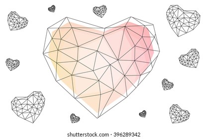 Light orange heart isolated on white background. Geometric rumpled triangular low poly origami style gradient graphic illustration. Vector polygonal design for your business.