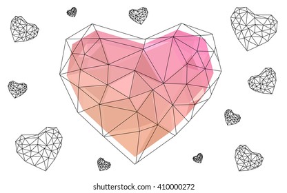 Light orange heart isolated on white background. Geometric rumpled triangular low poly origami style gradient graphic illustration. Vector polygonal design for your business.