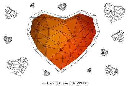Light orange heart isolated on white background. Geometric rumpled triangular low poly origami style gradient graphic illustration. Vector polygonal design for your business.