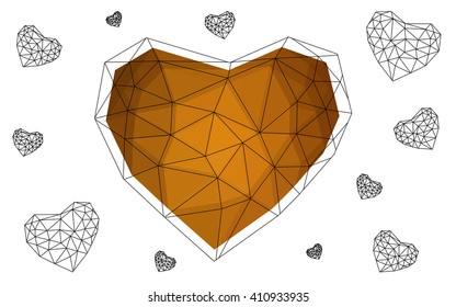 Light orange heart isolated on white background. Geometric rumpled triangular low poly origami style gradient graphic illustration. Vector polygonal design for your business.