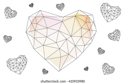 Light orange heart isolated on white background. Geometric rumpled triangular low poly origami style gradient graphic illustration. Vector polygonal design for your business.