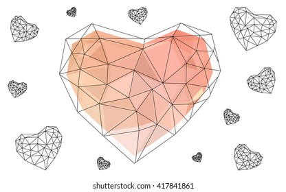 Light orange heart isolated on white background. Geometric rumpled triangular low poly origami style gradient graphic illustration. Vector polygonal design for your business.