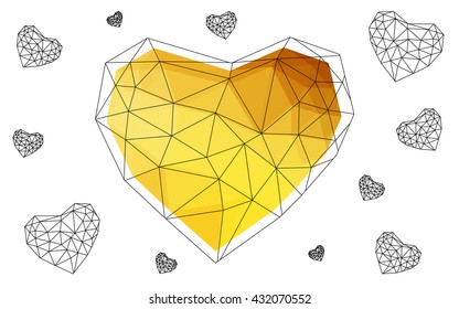 Light orange heart isolated on white background. Geometric rumpled triangular low poly origami style gradient graphic illustration. Vector polygonal design for your business.