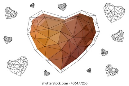 Light orange heart isolated on white background. Geometric rumpled triangular low poly origami style gradient graphic illustration. Vector polygonal design for your business.