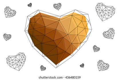 Light orange heart isolated on white background. Geometric rumpled triangular low poly origami style gradient graphic illustration. Vector polygonal design for your business.