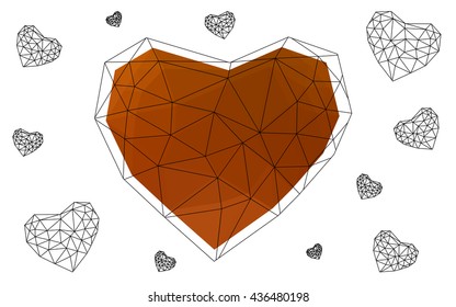 Light orange heart isolated on white background. Geometric rumpled triangular low poly origami style gradient graphic illustration. Vector polygonal design for your business.