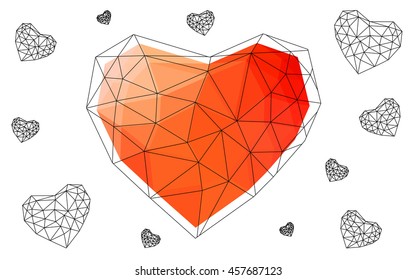 Light orange heart isolated on white background. Geometric rumpled triangular low poly origami style gradient graphic illustration. Vector polygonal design for your business.