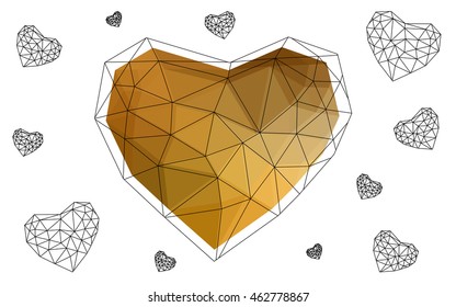 Light orange heart isolated on white background. Geometric rumpled triangular low poly origami style gradient graphic illustration. Vector polygonal design for your business.