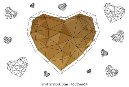 Light orange heart isolated on white background. Geometric rumpled triangular low poly origami style gradient graphic illustration. Vector polygonal design for your business.