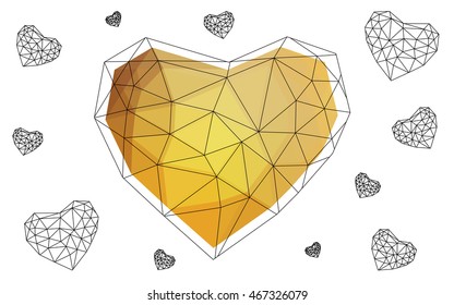 Light orange heart isolated on white background. Geometric rumpled triangular low poly origami style gradient graphic illustration. Vector polygonal design for your business.