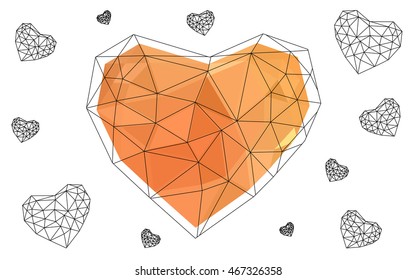 Light orange heart isolated on white background. Geometric rumpled triangular low poly origami style gradient graphic illustration. Vector polygonal design for your business. Light orange heart isolated on white background. Geometric rumpled triangular low poly origami style gradient graphic illustration. Vector polygonal design for your business.