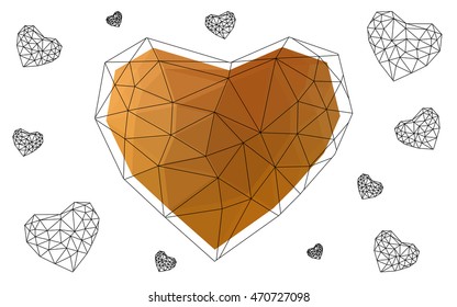 Light orange heart isolated on white background. Geometric rumpled triangular low poly origami style gradient graphic illustration. Vector polygonal design for your business.