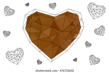 Light orange heart isolated on white background. Geometric rumpled triangular low poly origami style gradient graphic illustration. Vector polygonal design for your business.