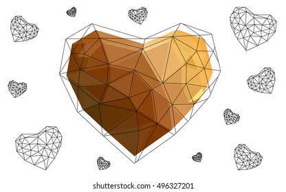 Light orange heart isolated on white background. Geometric rumpled triangular low poly origami style gradient graphic illustration. Vector polygonal design for your business.