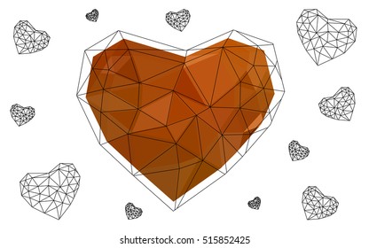 Light orange heart isolated on white background. Geometric rumpled triangular low poly origami style gradient graphic illustration. Vector polygonal design for your business.