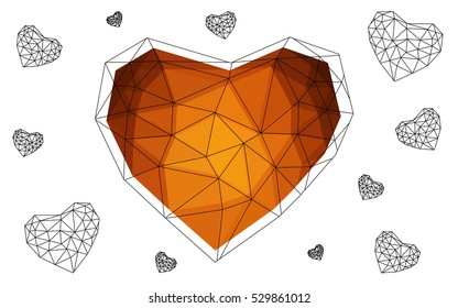 Light orange heart isolated on white background. Geometric rumpled triangular low poly origami style gradient graphic illustration. Vector polygonal design for your business.