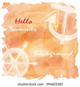 light orange hot tone with retro vintage style and ship anchor in summer card.