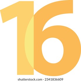 light orange number sixteen isolated on white background. vector illustration