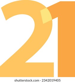 light orange number twenty one isolated on white background. vector illustration
