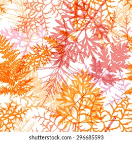 Light orange, red, seamless realistic leaf pattern in vintage color. Vector illustration.