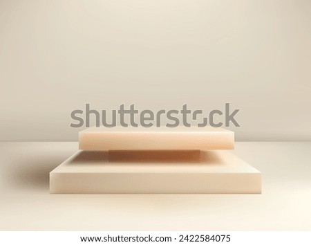 Light orange square podium, realistic scene on abstract background
