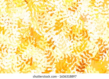 Light Orange vector abstract backdrop with leaves. Decorative illustration with doodles on abstract template. Hand painted design for web, wrapping.
