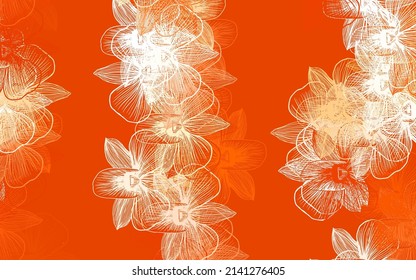 Light Orange vector abstract backdrop with flowers. Shining colored illustration with flowers. Template for backgrounds of cell phones.