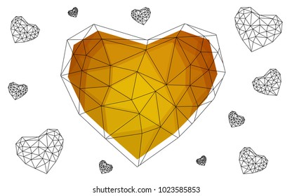 Light Orange vector abstract glitter heart shape on white background in love concept for valentine's day with sweet and romantic moment. Polygonal design for your business.